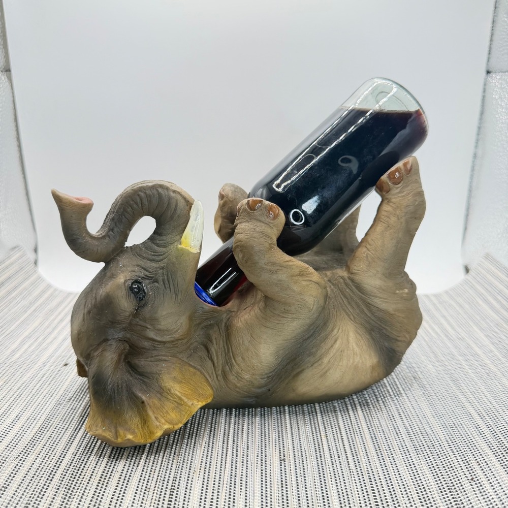 Elephant Wine Bottle Holder Figurine Realistic Resin Animal Bar Decor Gray